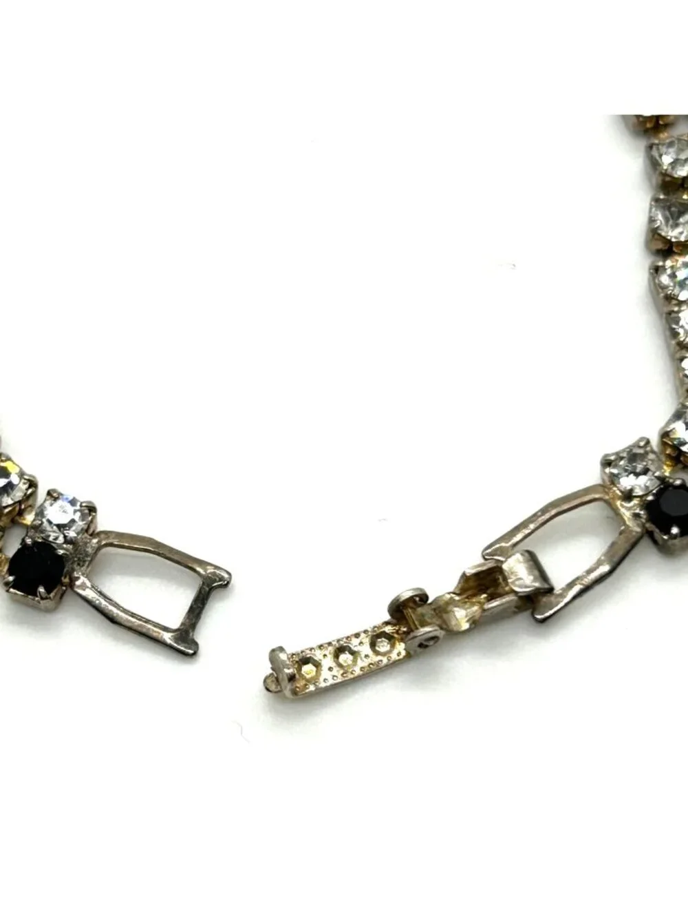 Vintage Tennis Bracelet With Black & Clear Rhinestones Silver Tone 6.5 Inches Lo - Picture 7 of 11